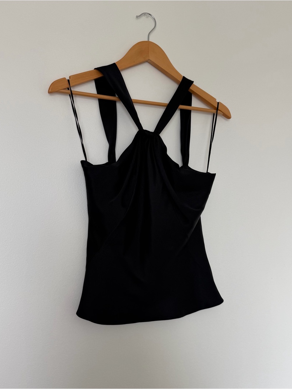 100% Silk satin Y2K black baby doll top low back twist top - Picture 2 of 5